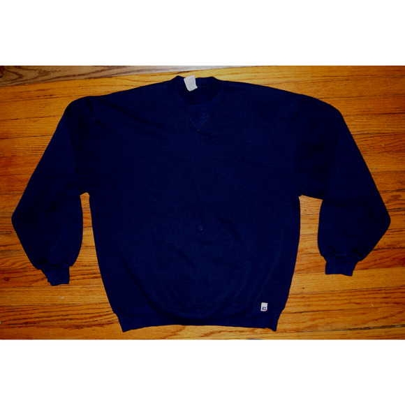 vintage 90s BLANK NAVY BLUE RUSSELL ATHLETIC CREWNECK SWEATSHIRT XL made in usa - Picture 1 of 10